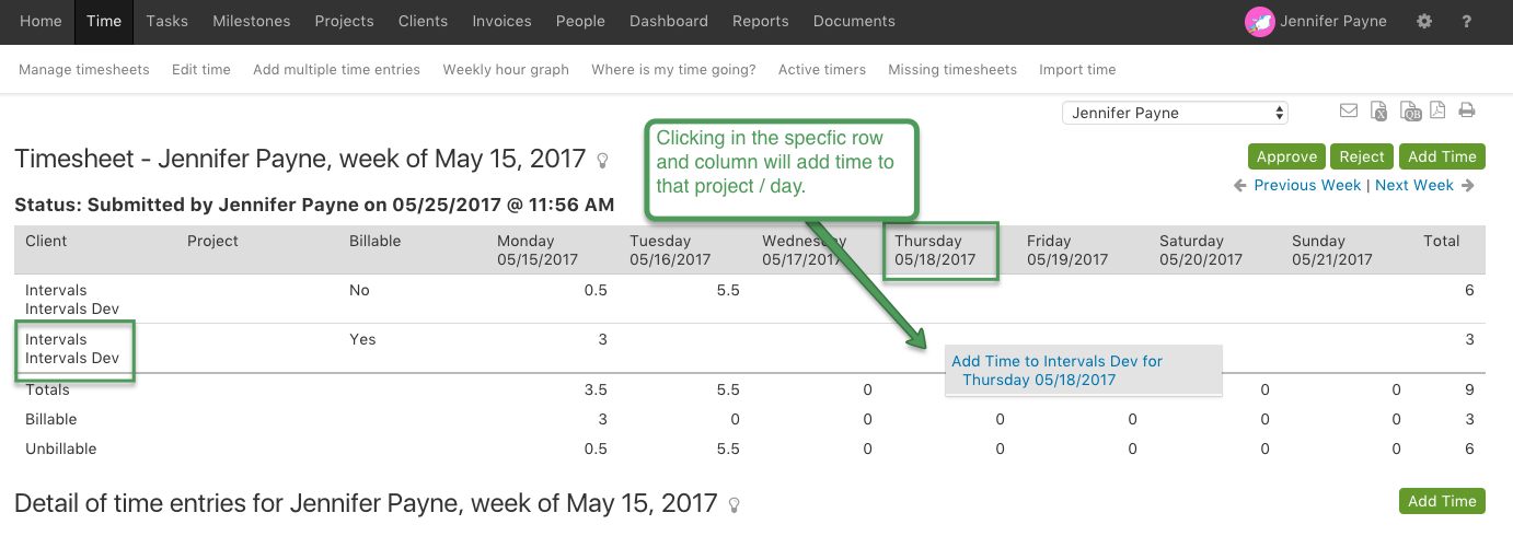 Timesheet Right click on Project