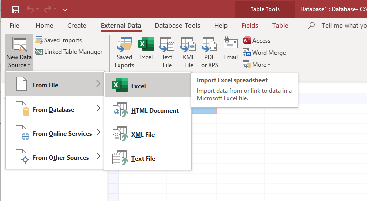 MS Access Excel Data Source